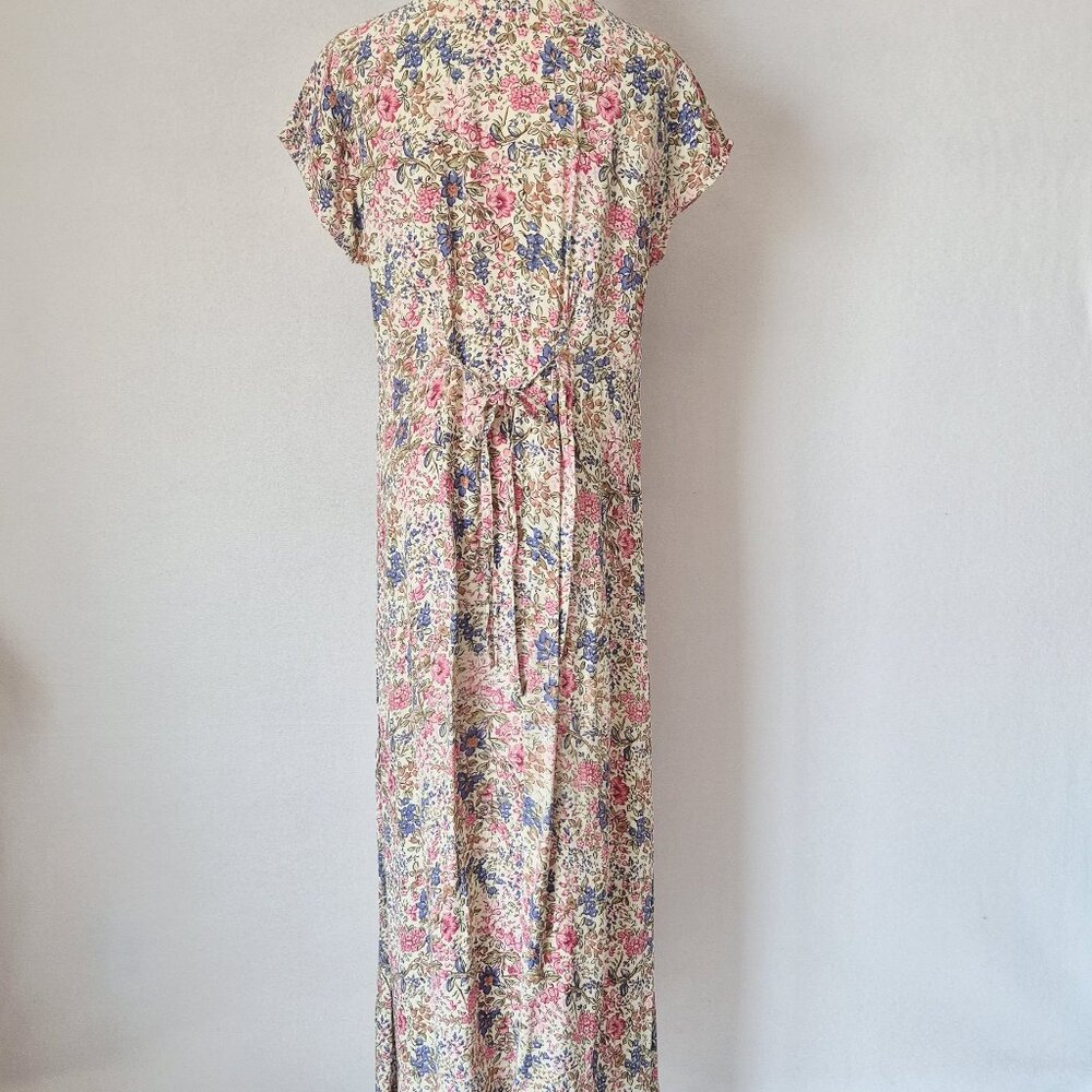 Vintage April Cornell Floral Rayon Chiffon Cottagecore Maxi Dress Cap-Sleeve - Picture 5 of 12